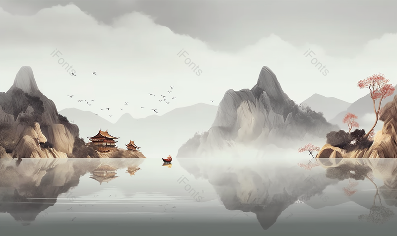 中国风薄暮淡彩色水墨画,插画/手绘图,插画/手绘图库,插画/手绘图下载,插画/手绘